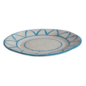 Hand-Painted Stoneware Plate w/ Design, Blue & Cream Color Speckled