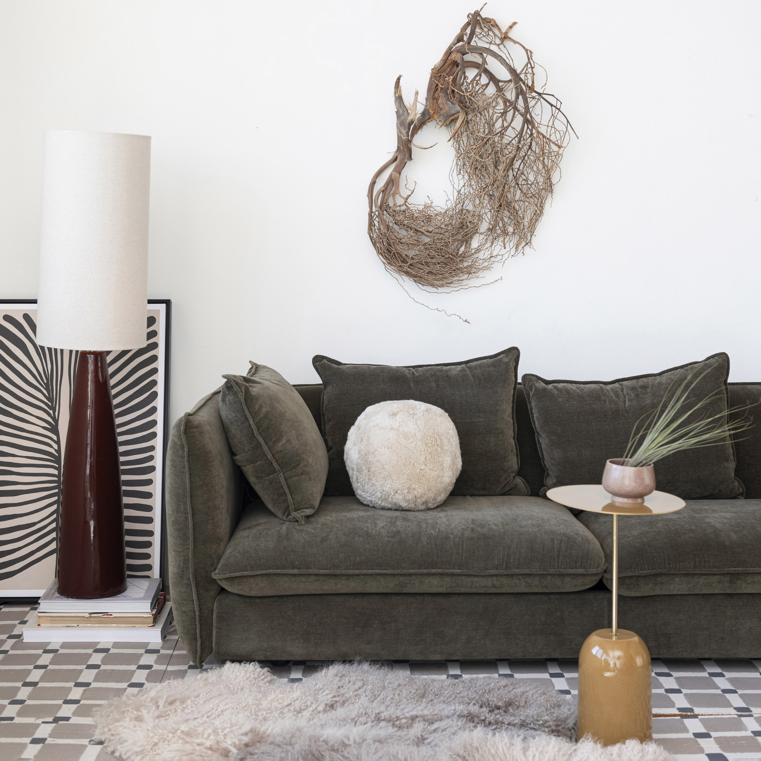 Ceramic Floor Lamp w Linen Shade - Image 2