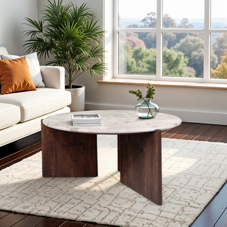 SOMERSET MARBLE AND WOOD COFFEE TABLE - Image 2