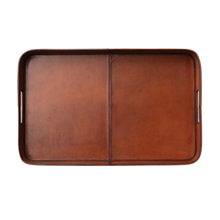 Decorative Leather Tray with Stitching & Handles