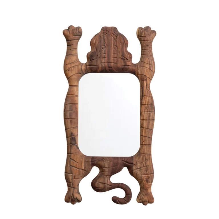 Acacia Wood Framed Tibetan Tiger Shaped Wall Mirror