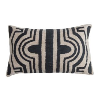 Cotton Slub Lumbar Pillow with Embroidered Tribal Design