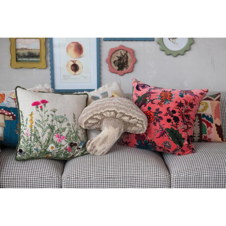 Square Cotton Velvet Printed Pillow with Chambray Back - Image 4
