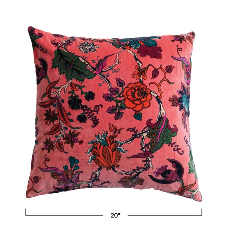 Square Cotton Velvet Printed Pillow with Chambray Back - Image 2