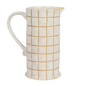 Stoneware Pitcher, Cream Color & Brown