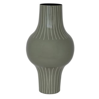 Enameled Metal Striped Vase Grey