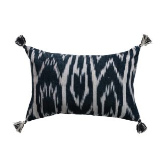 Cotton Velvet Ikat Printed Lumbar Pillow