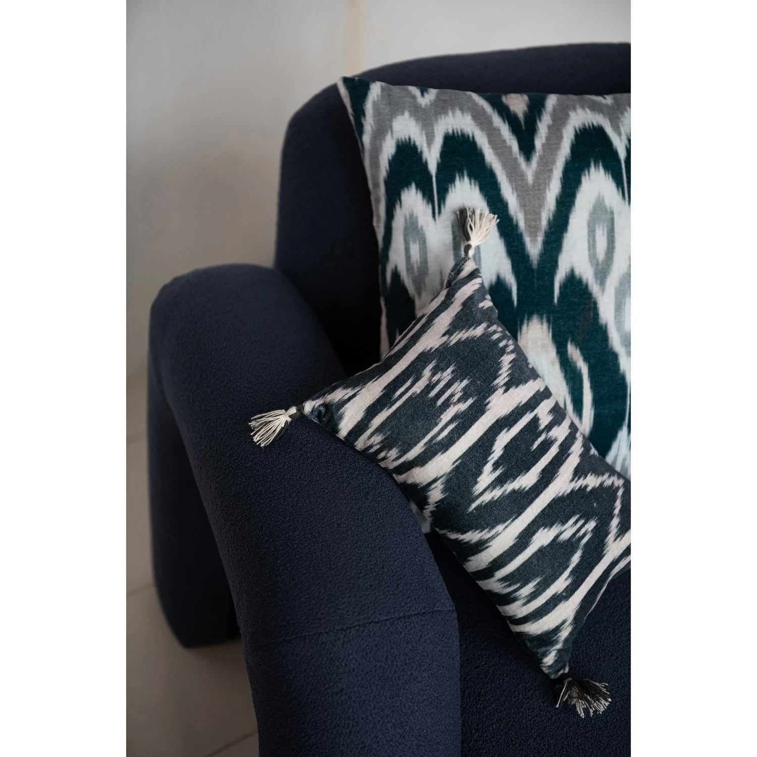 Cotton Velvet Ikat Printed Lumbar Pillow - Image 3