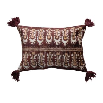 Cotton Blend Printed Lumbar Pillow w Tassels