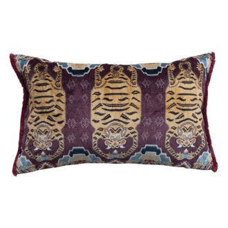 Cotton Blend Lumbar Pillow w Tibetan Tigers