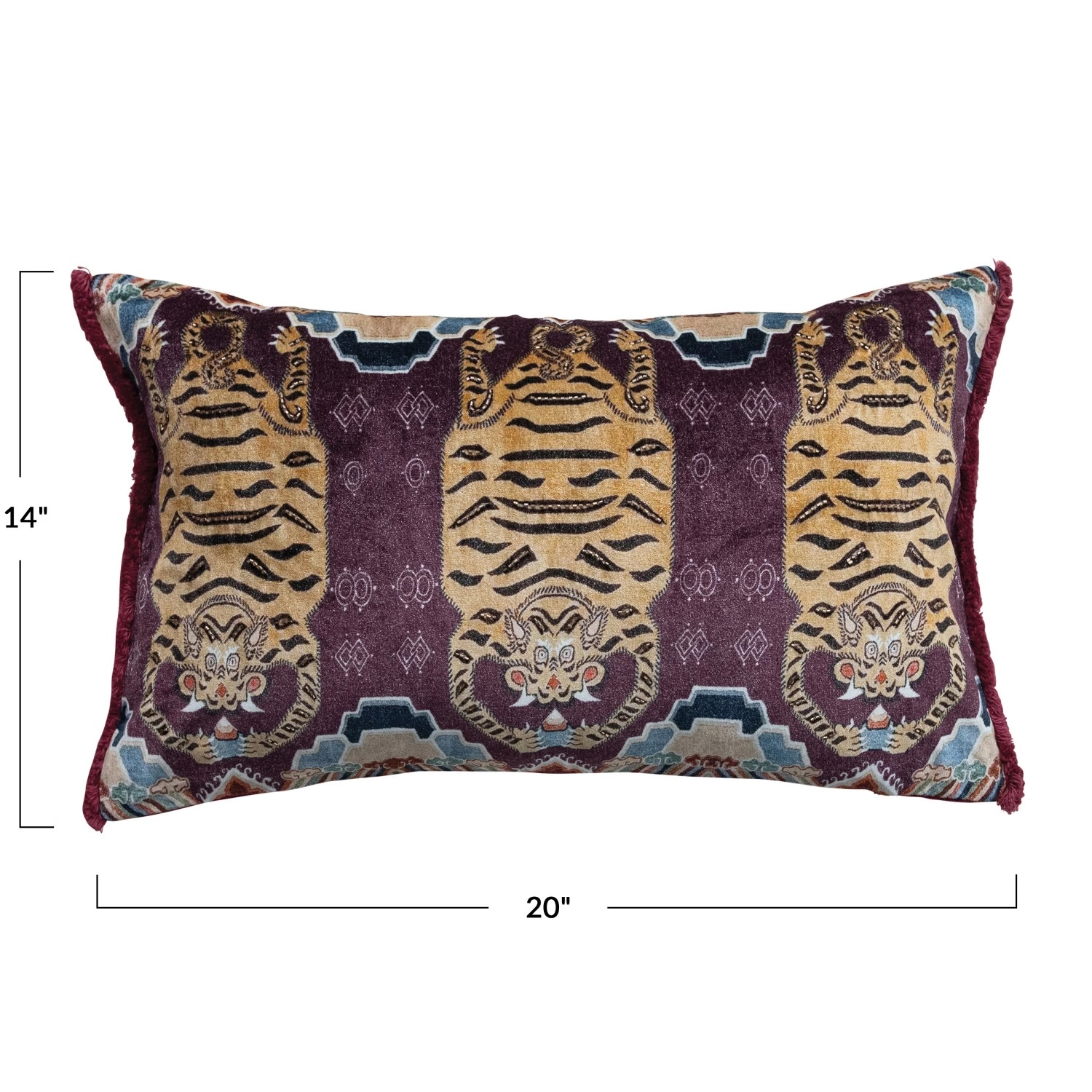 Cotton Blend Lumbar Pillow w Tibetan Tigers - Image 2