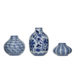 Set of 3 Stoneware Vases, Blue & White