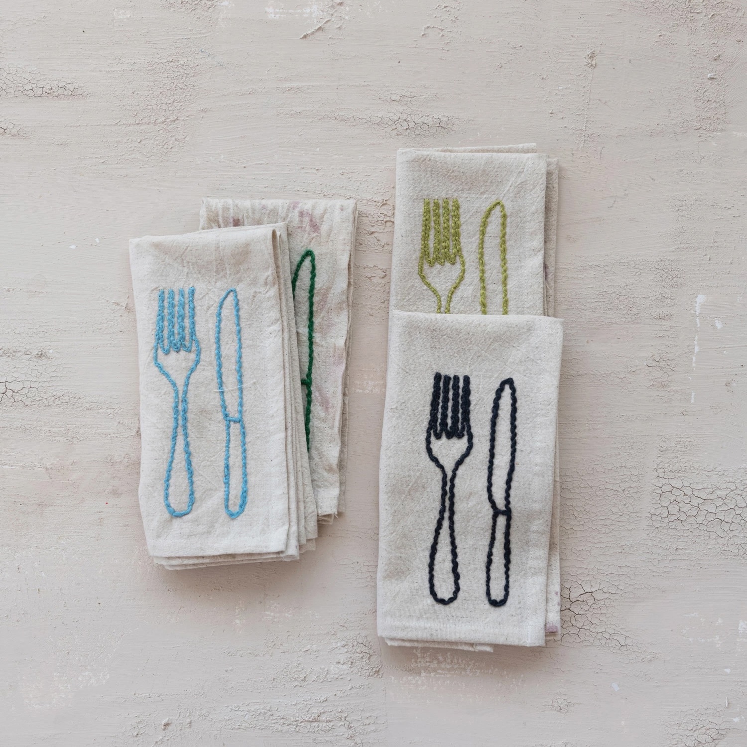 Set of 4 Cotton & Linen Embroidered Napkins w Utensils - Image 3