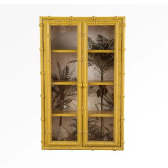 Wood and Glass Cabinet W Faux Bamboo Trim