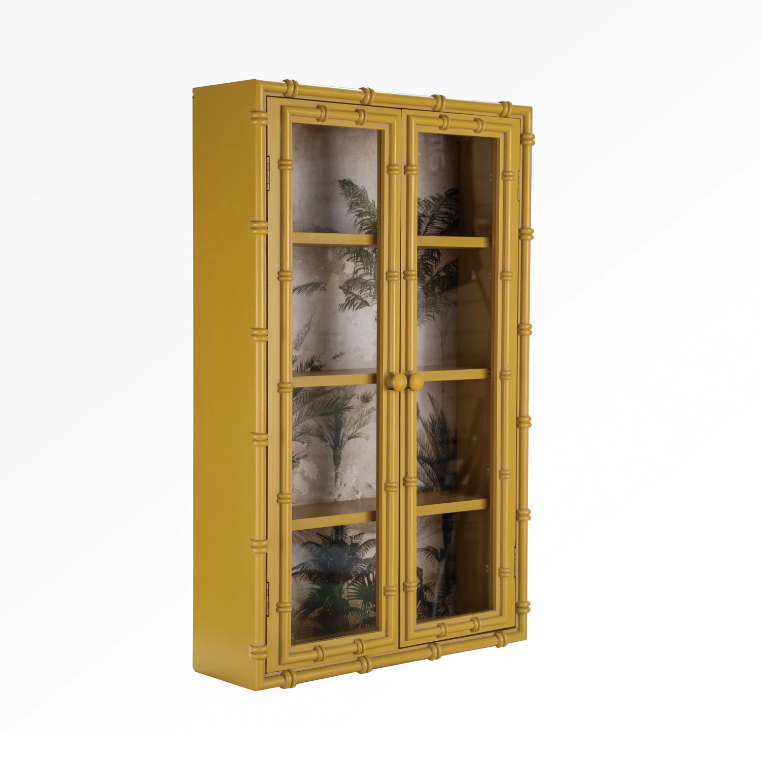 Wood and Glass Cabinet W Faux Bamboo Trim - Image 2