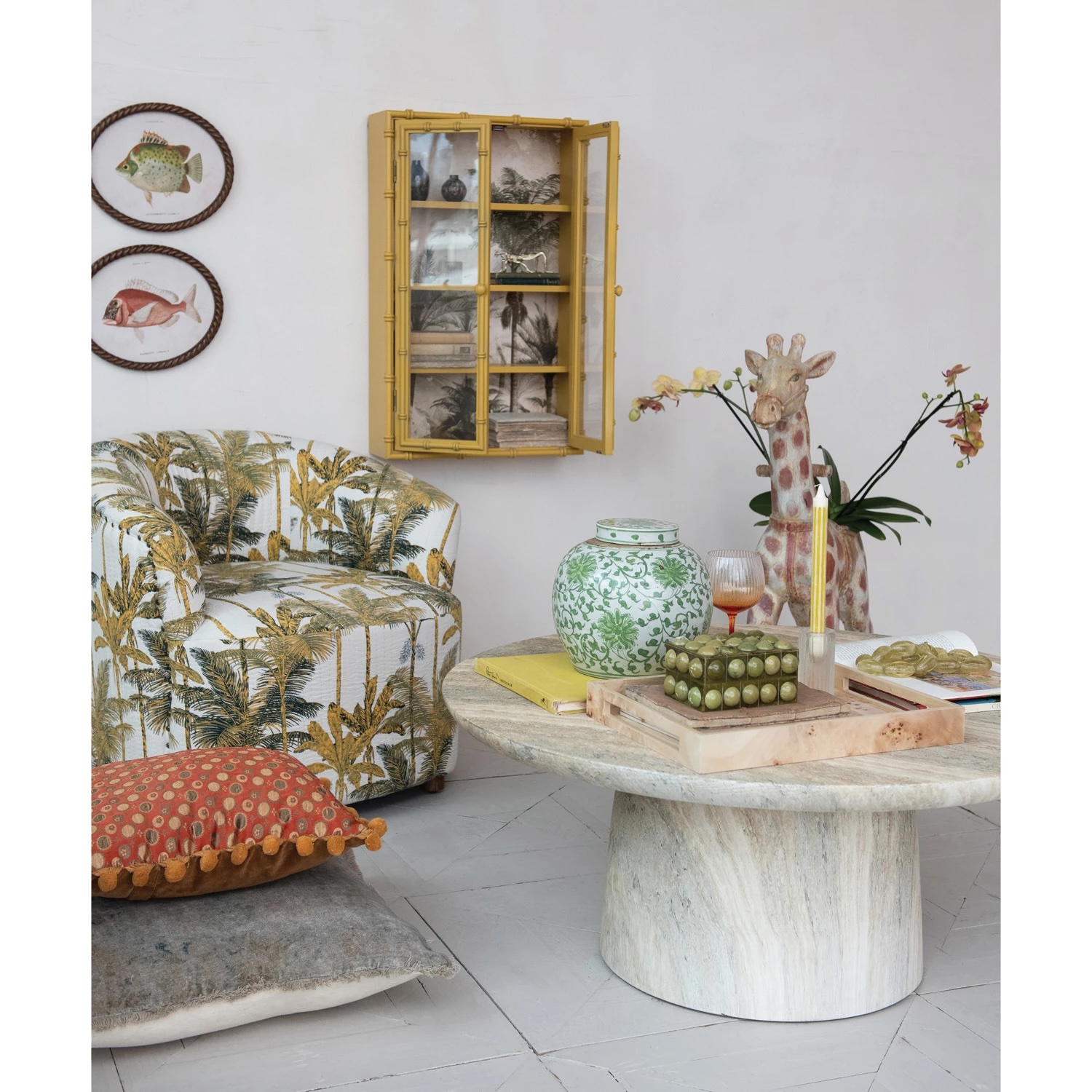 Wood and Glass Cabinet W Faux Bamboo Trim - Image 3