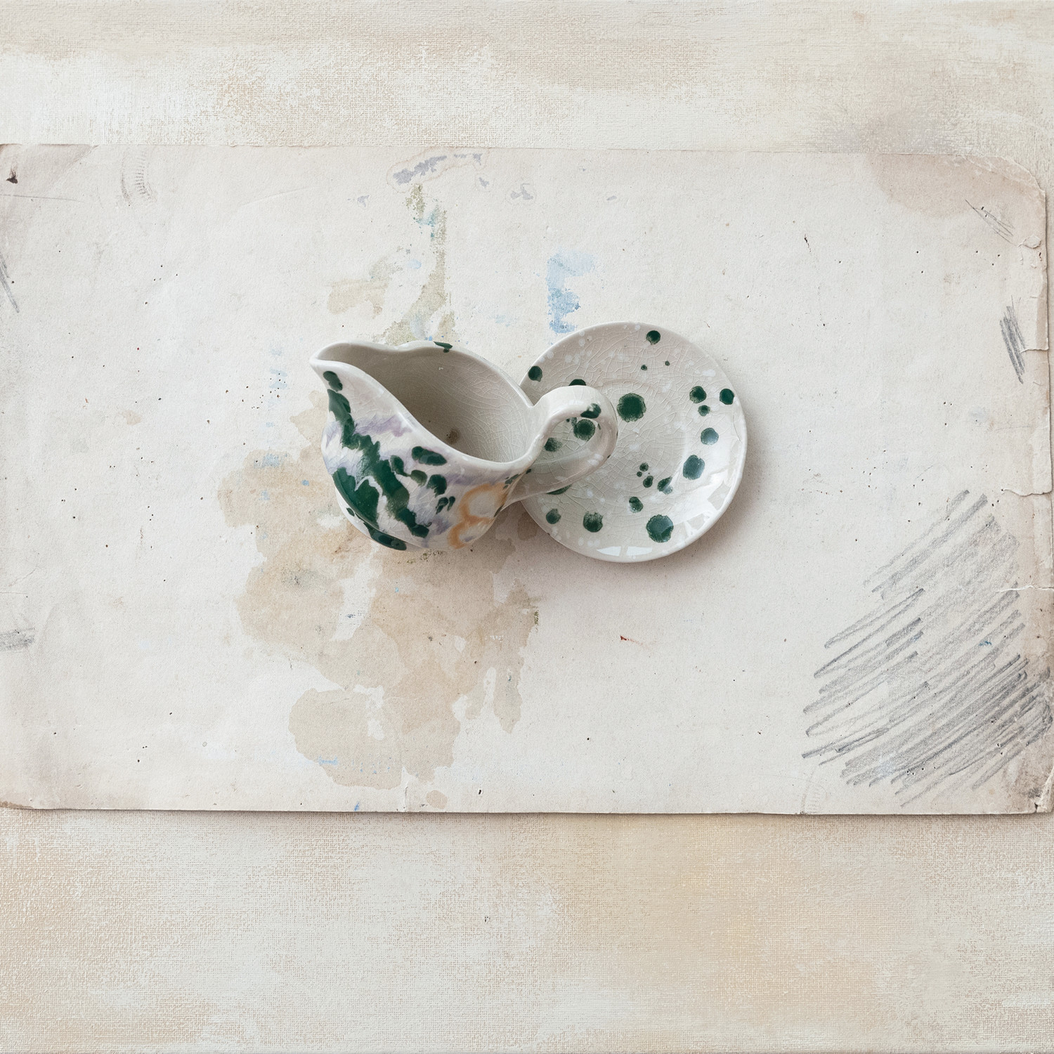 6 oz. Hand-Painted Creamer w/ Saucer, Set of 2 (Each One Will Vary) - Image 4