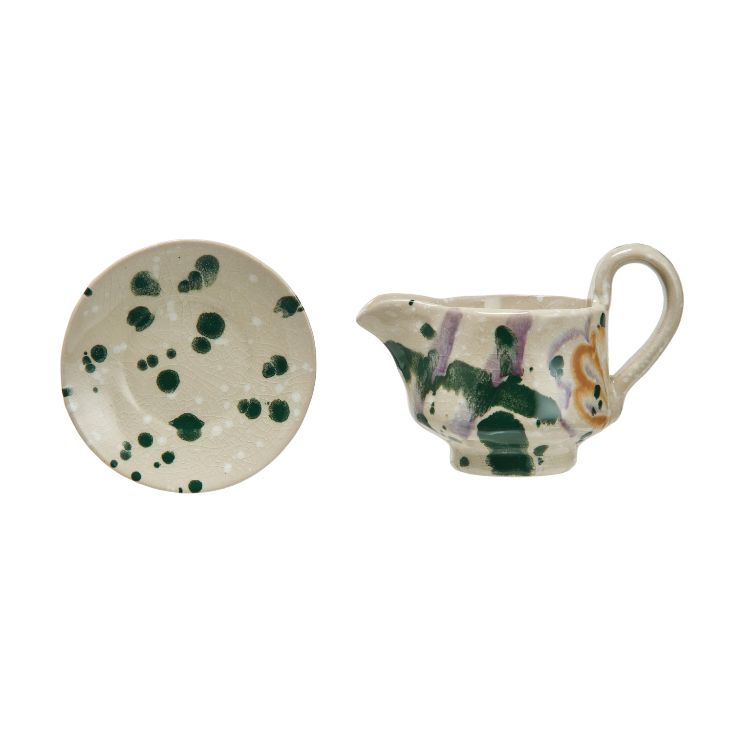 6 oz. Hand-Painted Creamer w/ Saucer, Set of 2 (Each One Will Vary) - Image 3