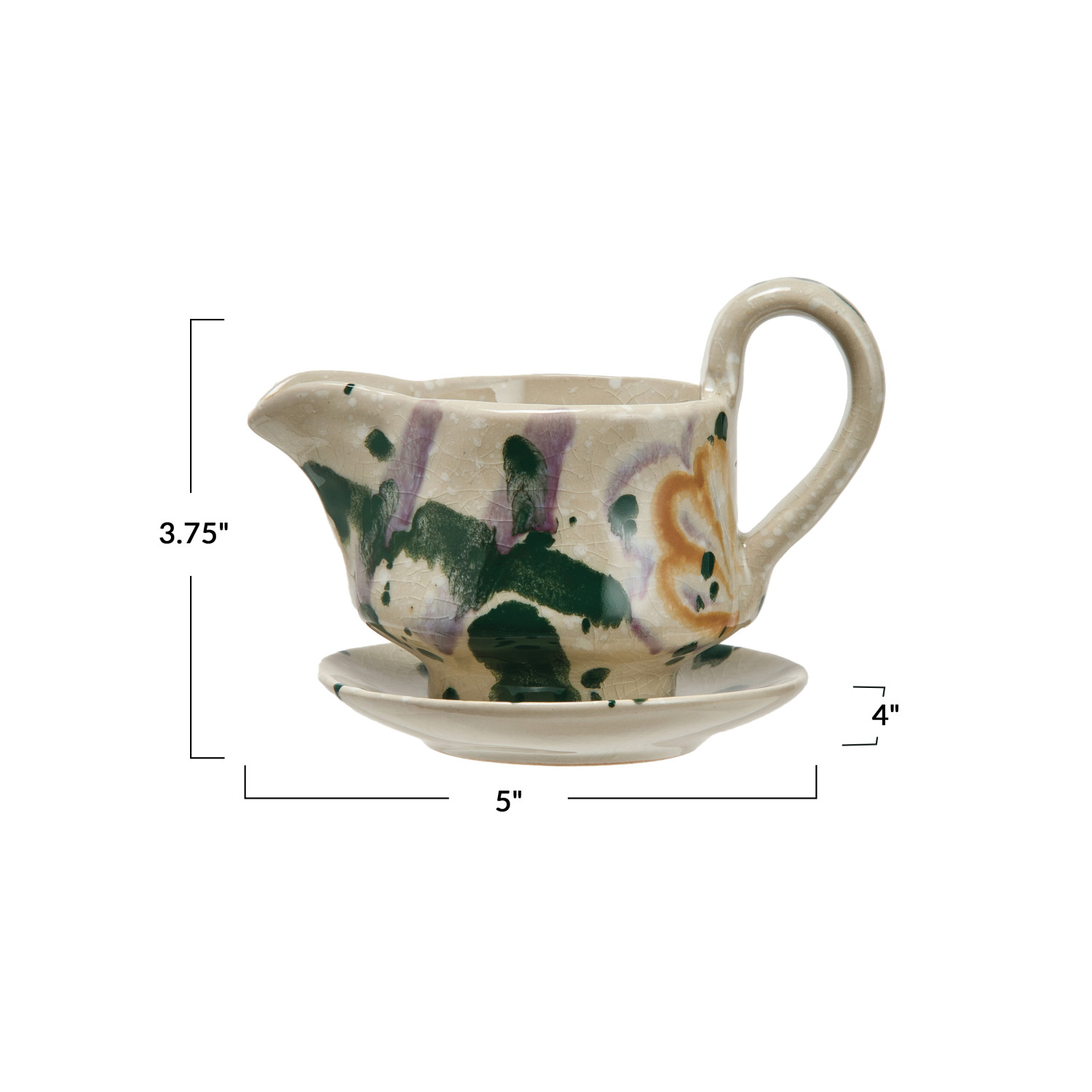 6 oz. Hand-Painted Creamer w/ Saucer, Set of 2 (Each One Will Vary) - Image 2