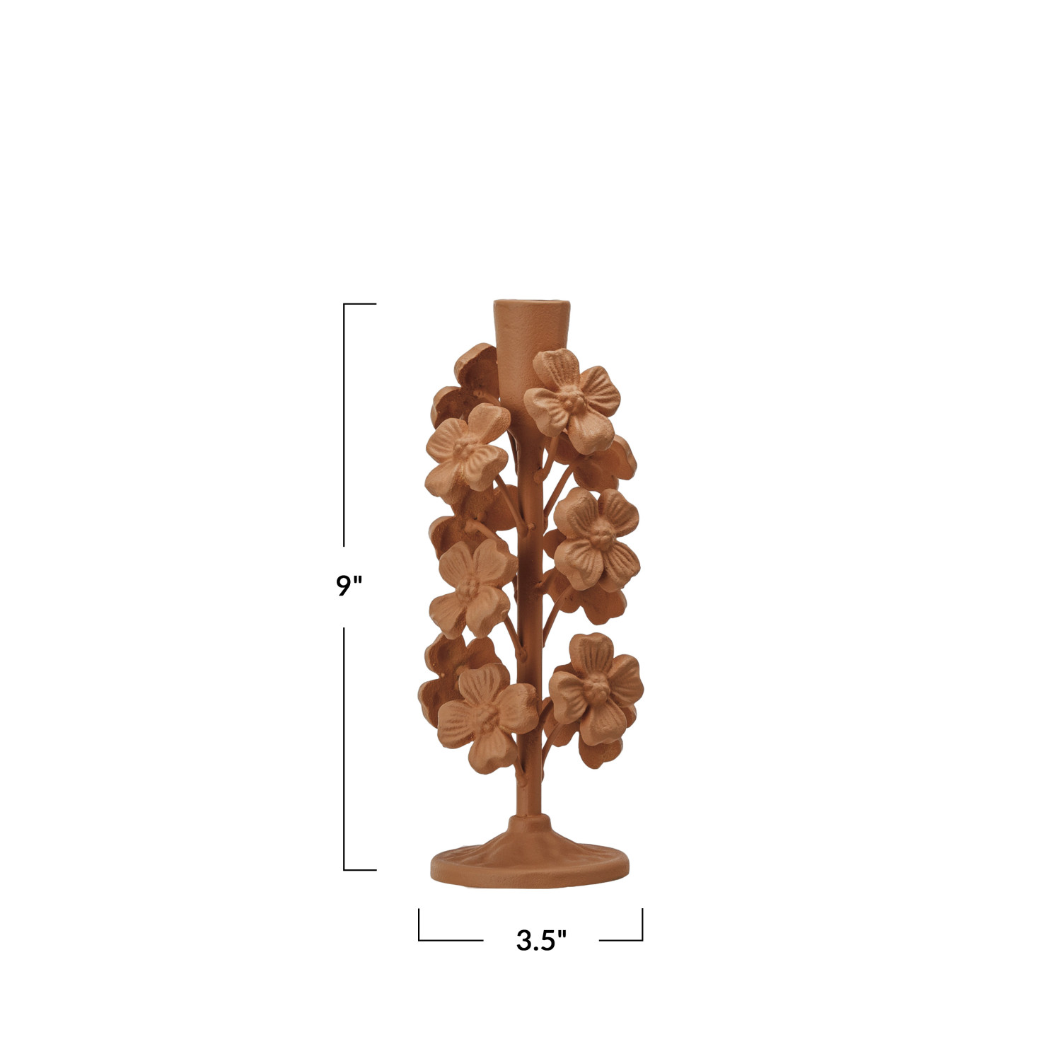Cast Iron Flowers Taper Holder, Apricot Color - Image 2