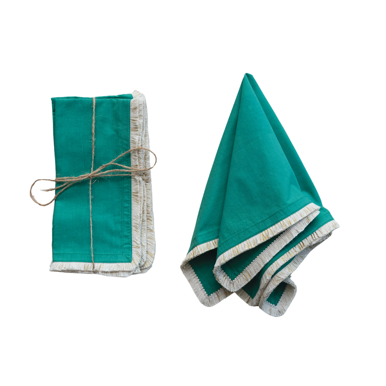 Cotton Napkins w/ Metallic Gold Thread Fringe, Set of 4