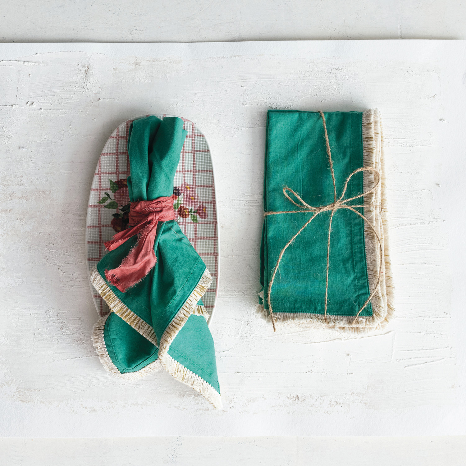 Cotton Napkins w/ Metallic Gold Thread Fringe, Set of 4 - Image 3