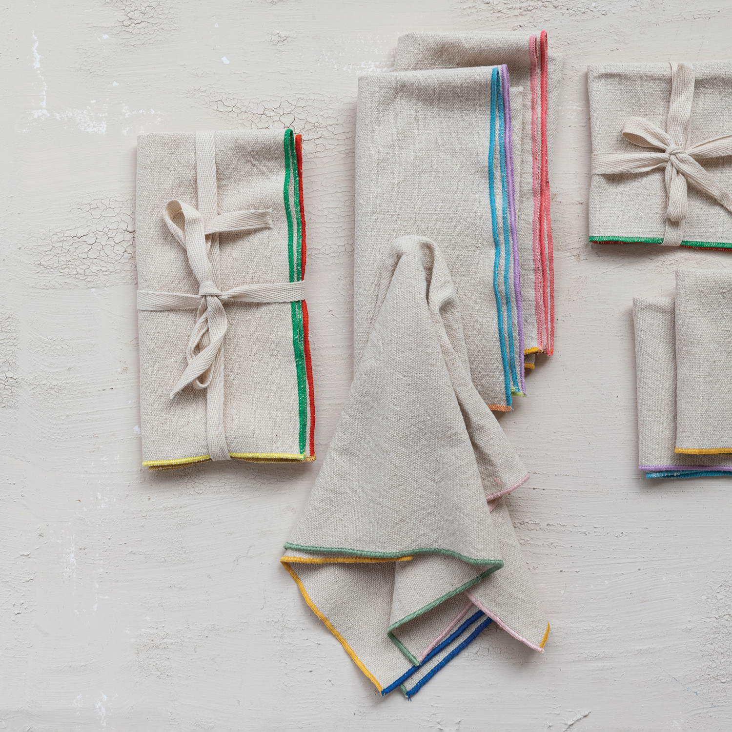 Woven Cotton Napkins with Stitched Colored Edge, Set of 4 - Image 3