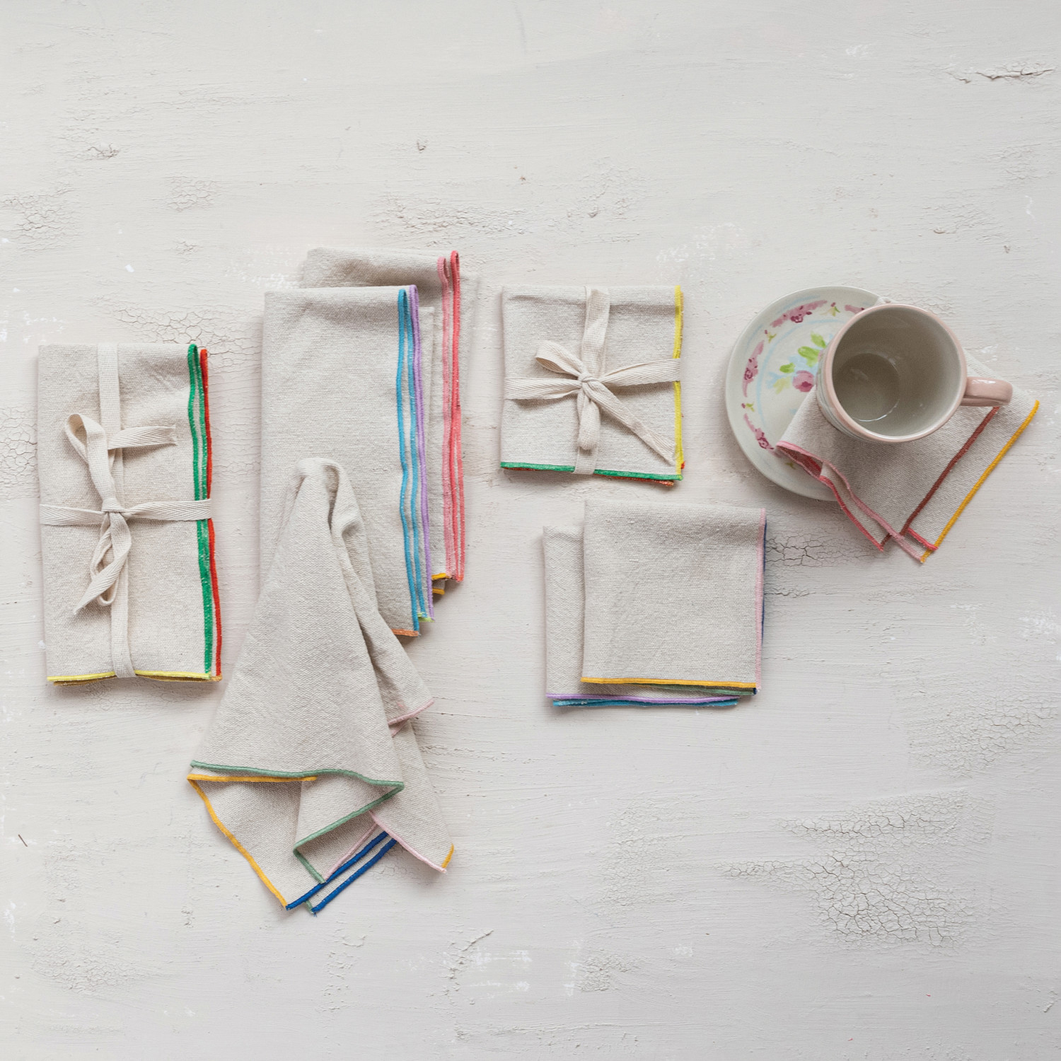 Woven Cotton Napkins with Stitched Colored Edge, Set of 4 - Image 2