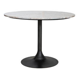 Metal Tulip Table w/ Marble Top, Charcoal Color & Beige Melange