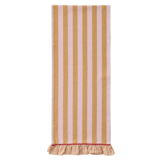Woven Cotton Striped Table Runner w/ Ruffle & Ric Rac Trim