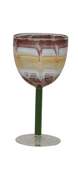 6 oz. Hand-Blown Art Glass Wine Glass w/ Green Stem (Each One Will Vary)