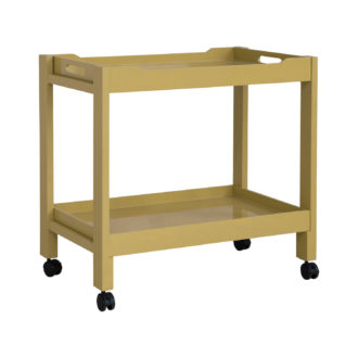 MDF & Acacia Wood Lacquered 2-Tier Bar Cart on Casters, Yellow, KD
