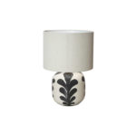Stoneware Table Lamp w/ Abstract Design, Linen Shade & Inline Switch set of 2