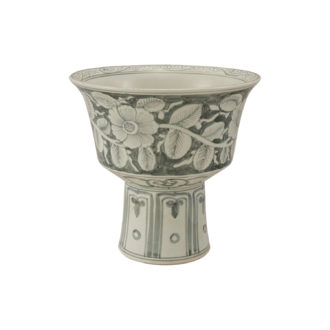 Hand-Painted Stoneware Footed Planter w/ Floral Design (Holds 12" Pot)