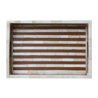 Bone & Resin Inlaid Tray w/ Handles, Brown & Cream Color (Each One Will Vary)