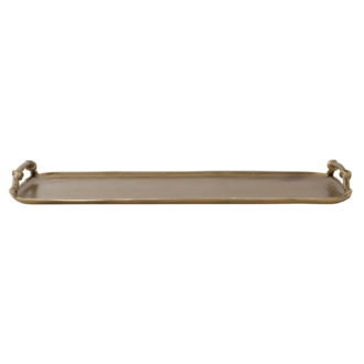 Cast Aluminum Tray with Handles, Gold Finish