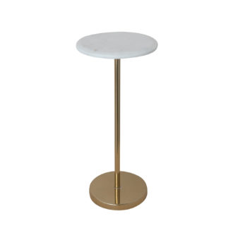 Metal Martini Table with Marble Top, Gold Finish & White, KD