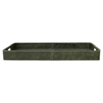 Decorative Leather & MDF Tray with Handles, Olive Color