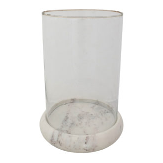 9" Round x 12-1/2"H Glass Hurricane with Marble Base, White, Set of 2