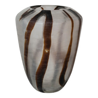 Hand-Blown Art Glass Vase with Brown Abstract Design (Each One Will Vary)