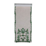 Woven Cotton Slub Table Runner with Embroidery, Cream Color & Green
