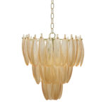 Hanging Glass Chandelier, 7 Lights, 6' Chain & 10' Cord, Gold Finish & Blush Color, KD