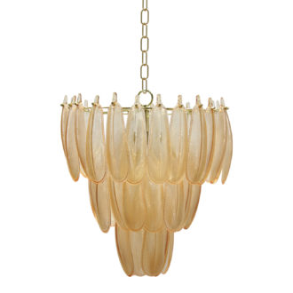 Hanging Glass Chandelier, 7 Lights, 6' Chain & 10' Cord, Gold Finish & Blush Color, KD