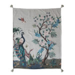 60"L x 50"W Fabric Blend Chenille Throw with Peacock, Birds, Butterfly, Botanicals & Tassels