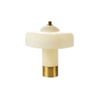 Glass & Metal Table Lamp with Inline Switch, Cream Color & Gold Finish