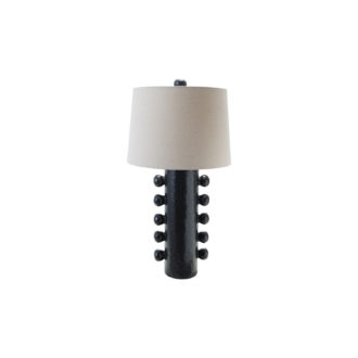 Stoneware Table Lamp with Balls, Linen Shade & Inline Switch, Black