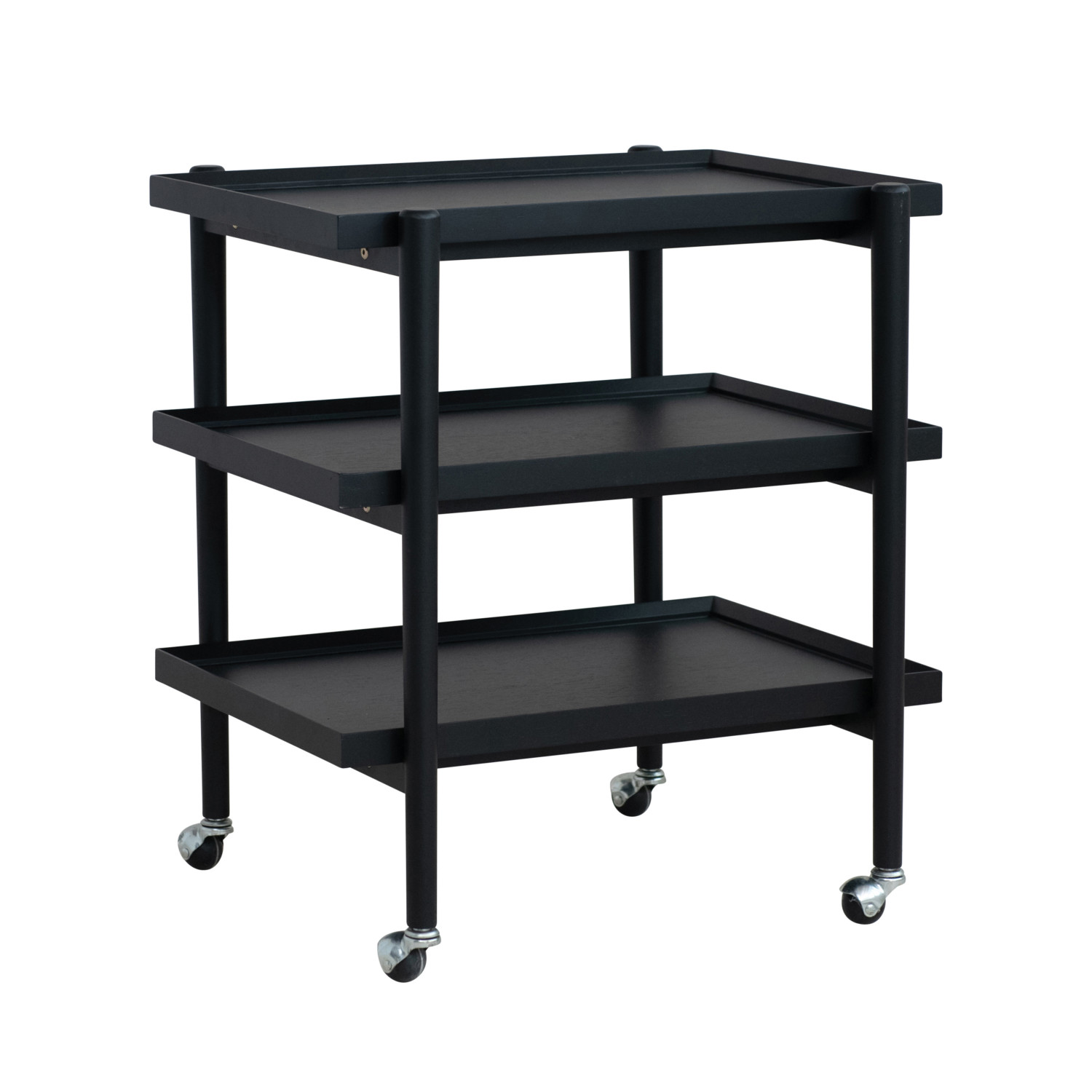 Rubberwood 3-Tier Bar Cart on Casters w/ Removable Tray/Shelf, Black, KD