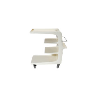 Plastic Cart on Casters w/ 3 Shelves, Book Ledge & Bar, Cream Color & Chrome Finish
