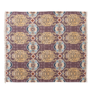 Cotton Slub Printed Throw w/ Tibetan Tigers Pattern & Fringe
