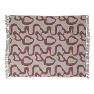 Woven Recycled Cotton Blend Jacquard Throw w/ Abstract Pattern & Fringe, Natural & Brown